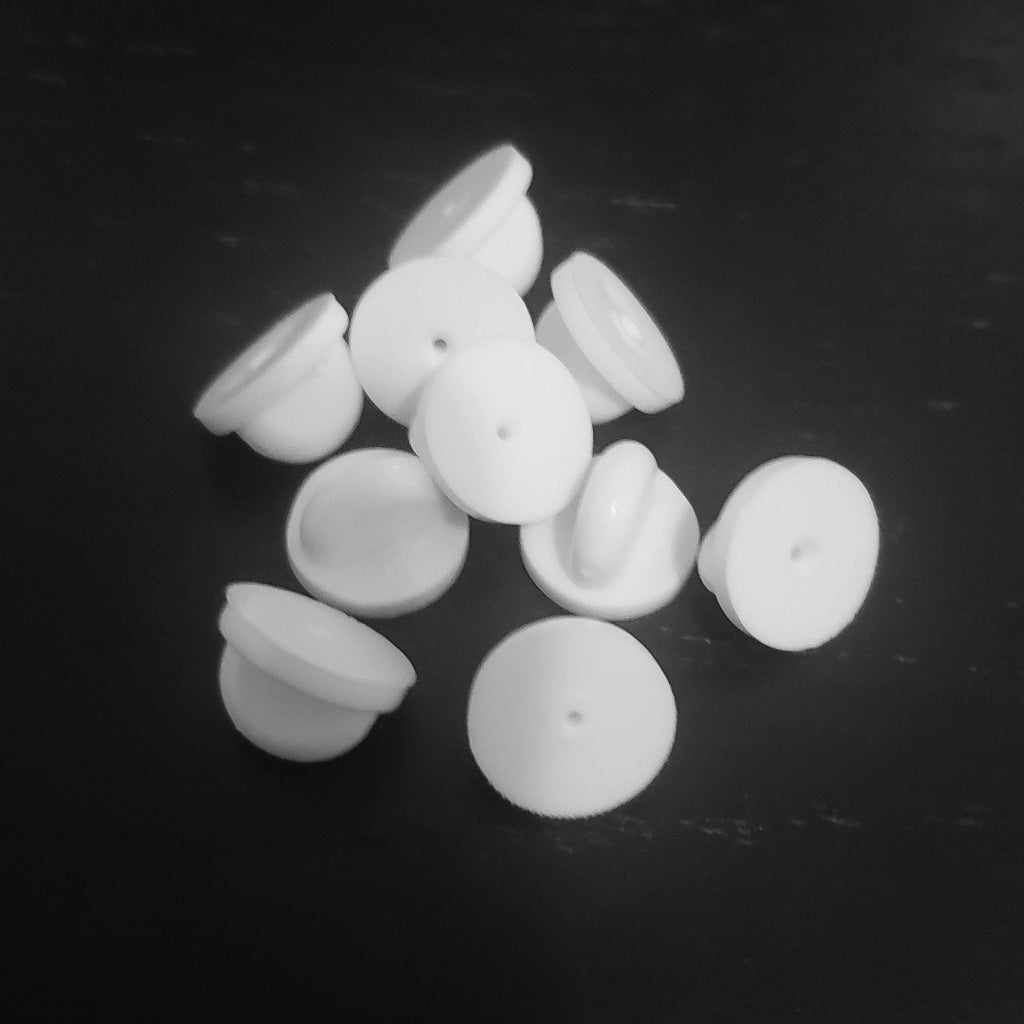Rubber Pin Backs - Multicolors - 10 Pcs White Pin Back
