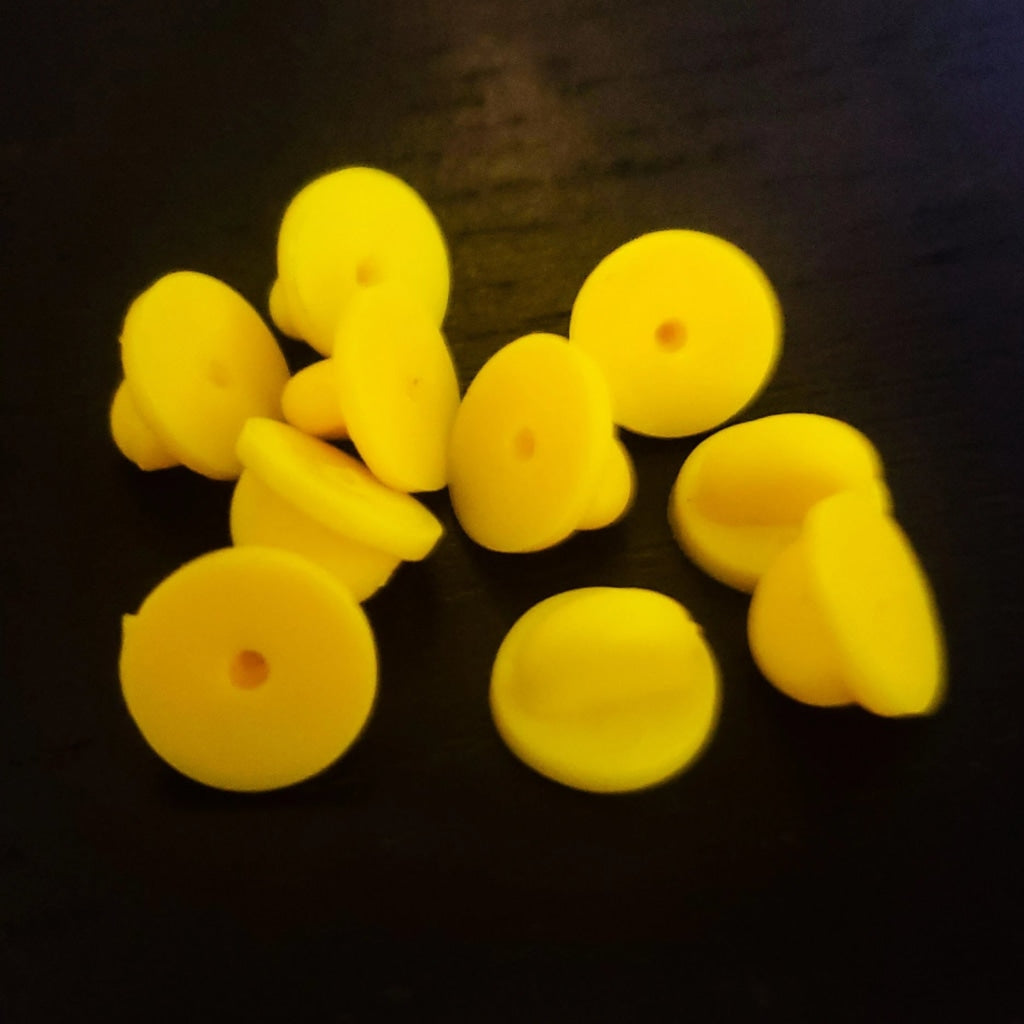Rubber Pin Backs - Multicolors - 10 Pcs Yellow Pin Back