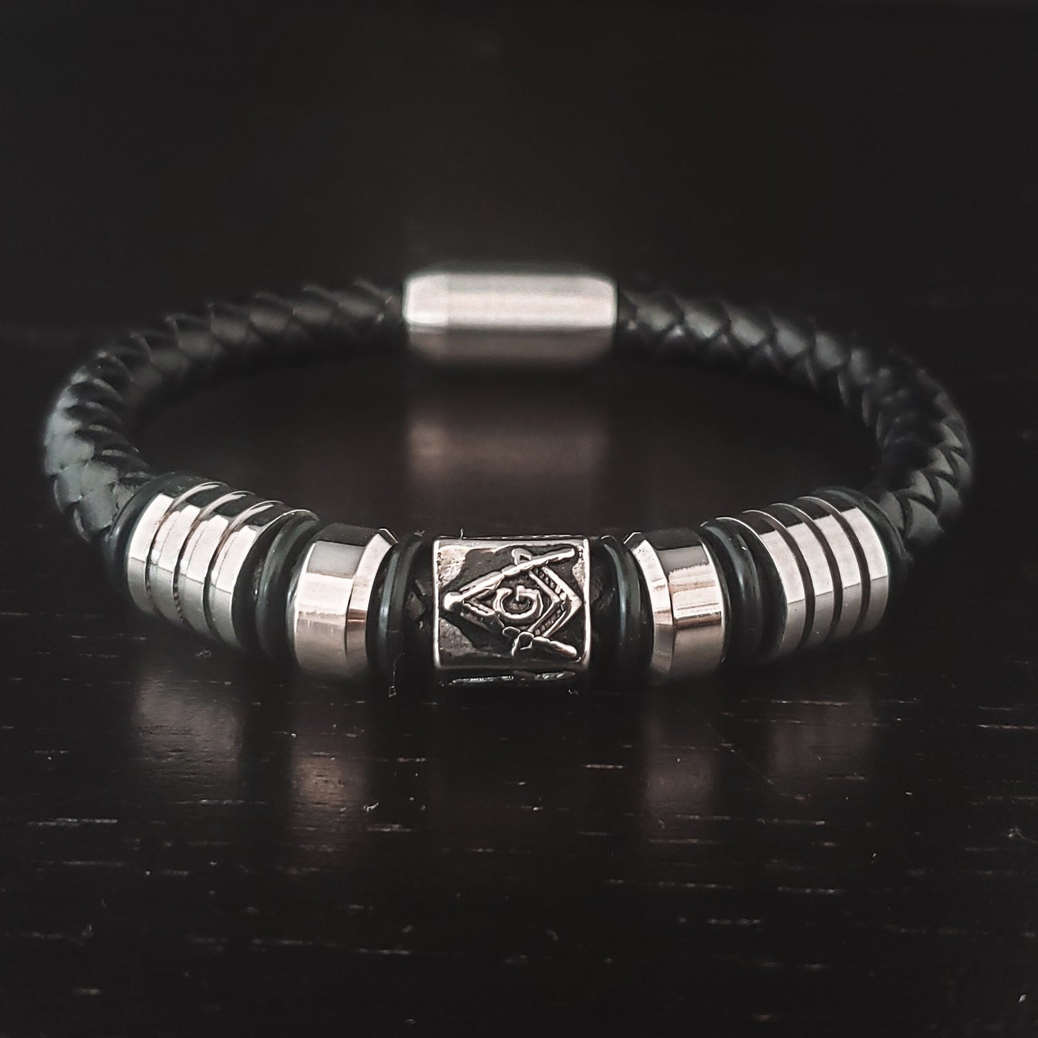 Masonic Braided Leather and Stainless Steel Bracelet Bracelets