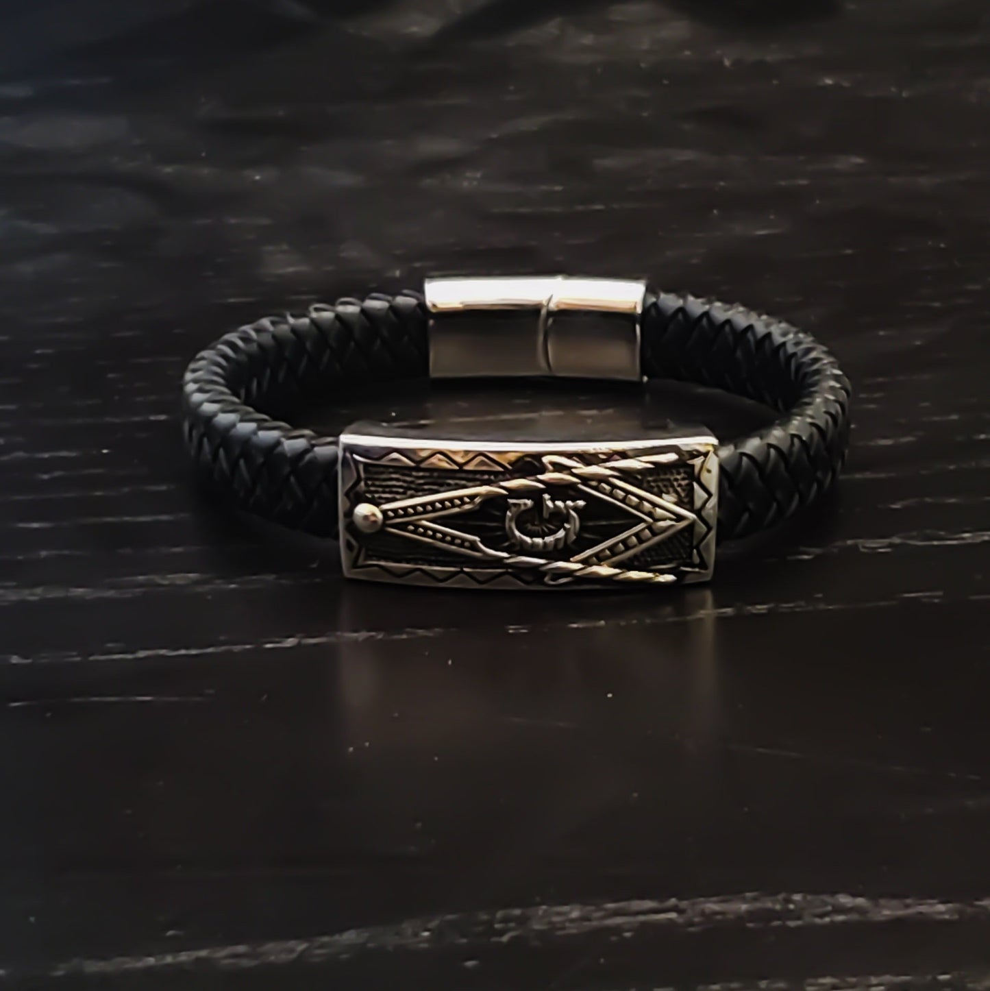 Masonic Leather & Steel Faced Bracelet Bracelets