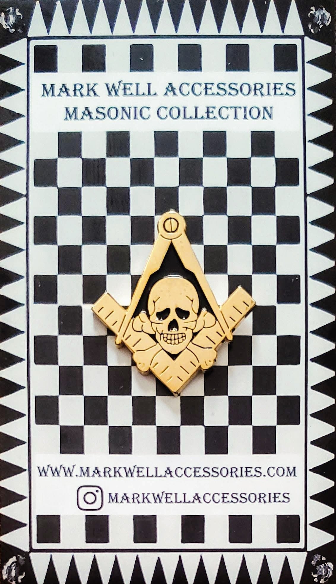 Momento Mori Masonic Skull Lapel Pin Gold/Black Masonic Pin